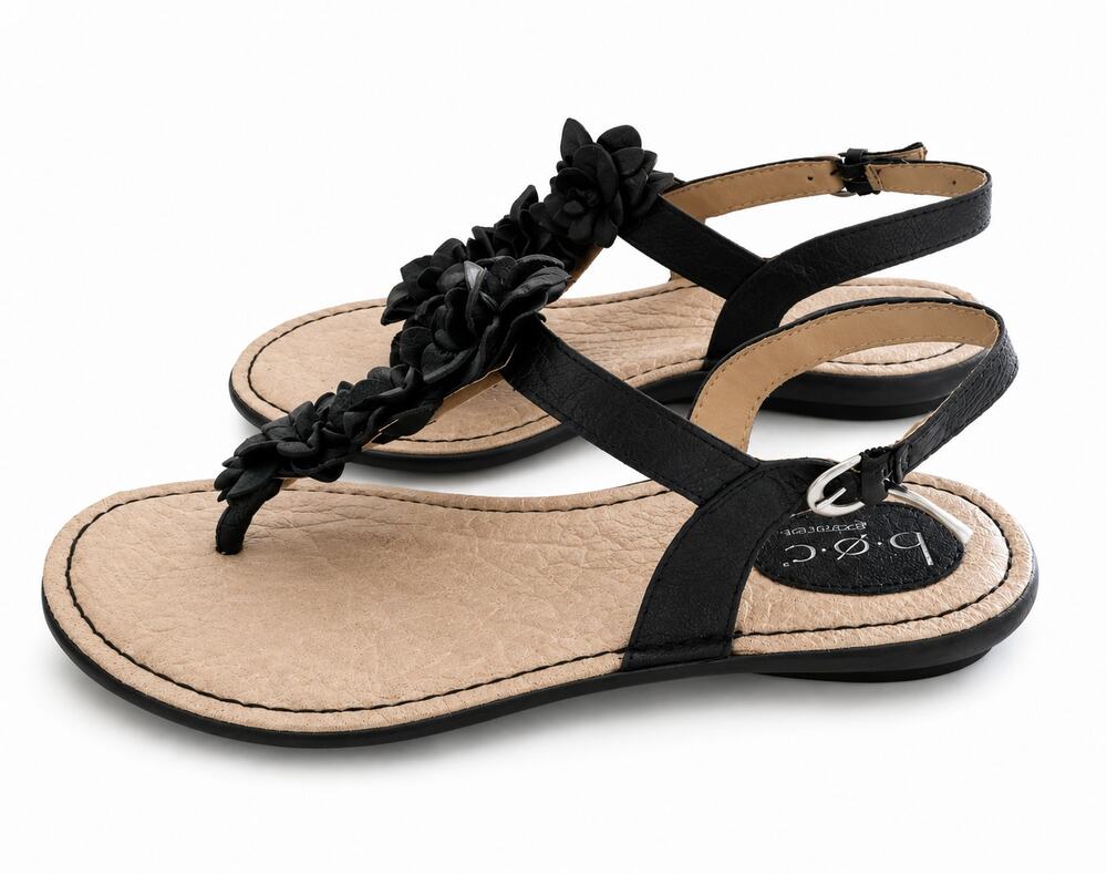 B.O.C. Born Concepts Black Leather Floral Sandals Women's Size 9 40.5
